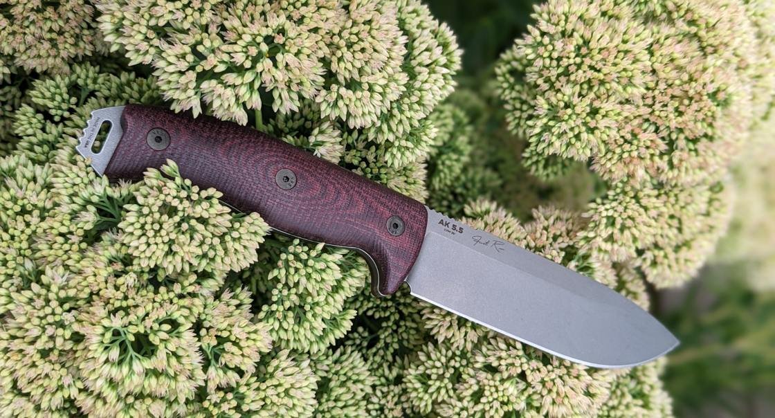 an AK 5.5 knife with a brown handle