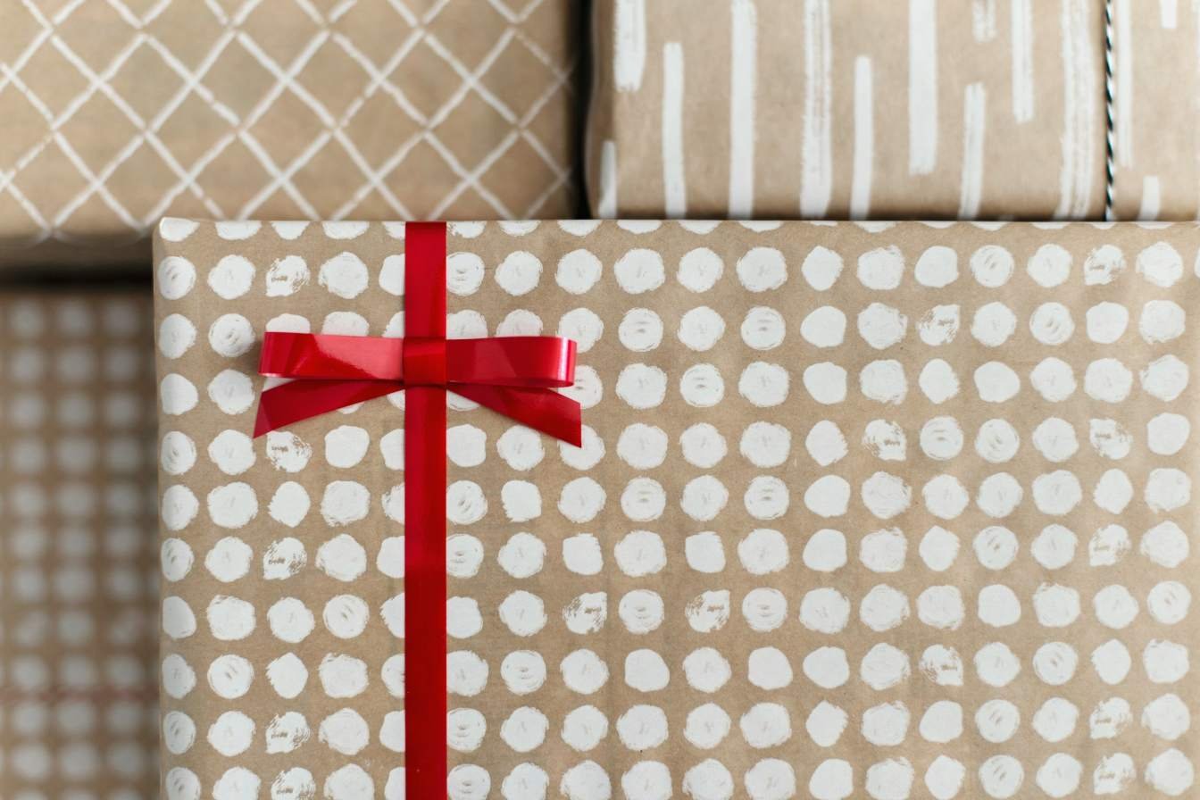 Gift with wrapping paper on it
