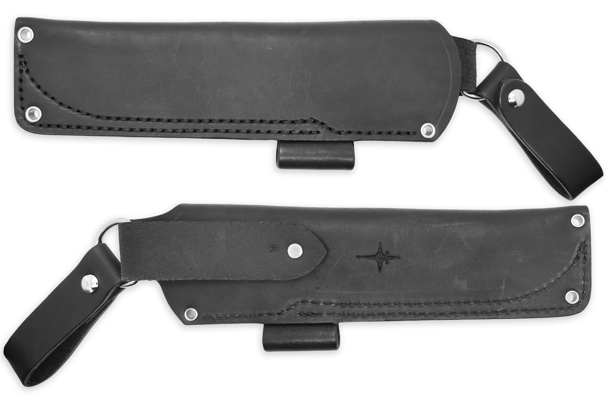 "W" Leather DANGLER Sheath for AK 6.5, Black, LH, Firesteel Loop