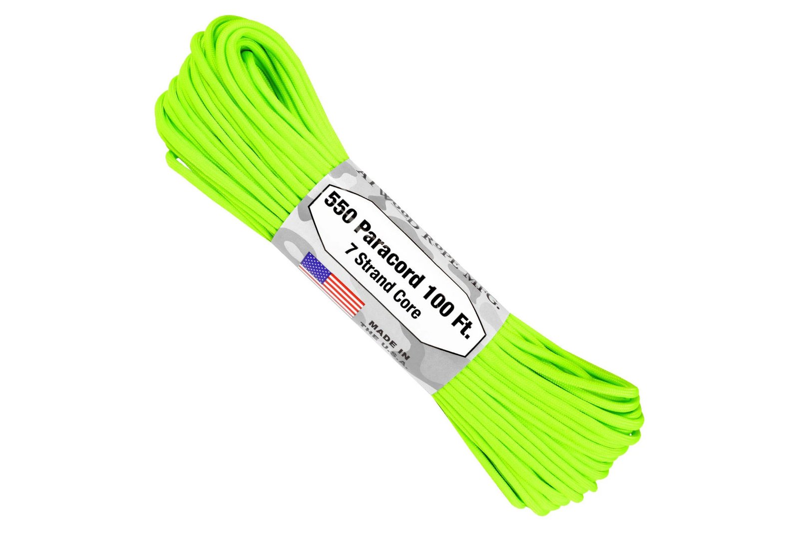 Atwood 550 - 100 Ft. - Neon Green - 7 Strand Core Paracord